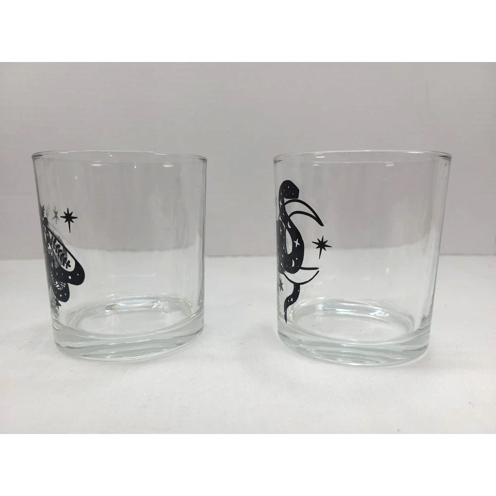 Whimsigoth Whiskey Glasses Set of‎ 2 Moth Serpent Moon